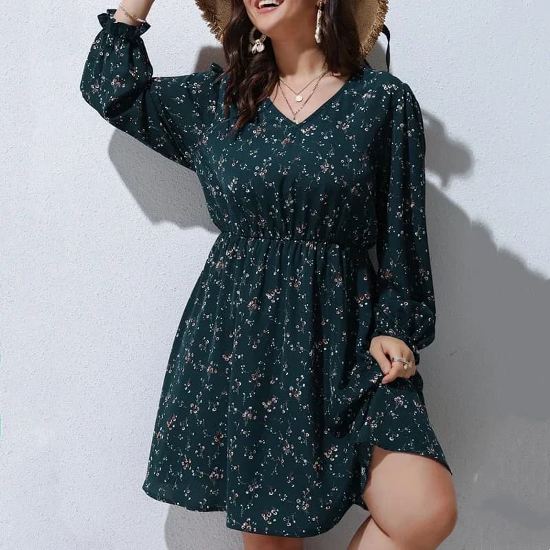 Robe trapèze à imprimé Floral pour femmes, manches longues bouffantes, taille haute, élégante, décon