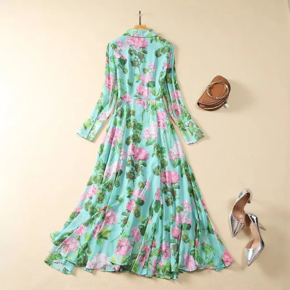 JAMERARY-Robe en mousseline de soie à imprimé floral pour femme, chemise à simple boutonnage, manche