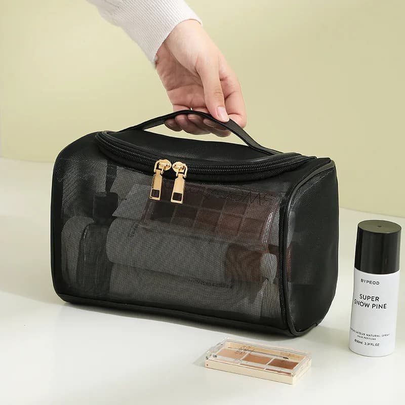Trousse de toilette, rangement de voyage, pochette à cosmétiques, fourre-tout en maille, trousse de 