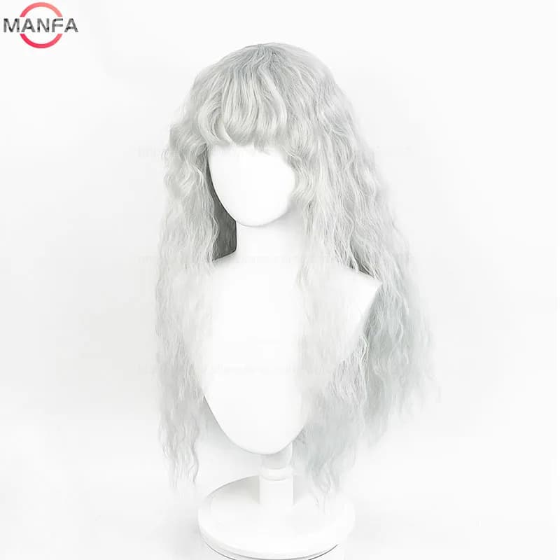 Griffith Cosplay perruque gris clair bouclés ondulés longs résistant à la chaleur perruques de cheve
