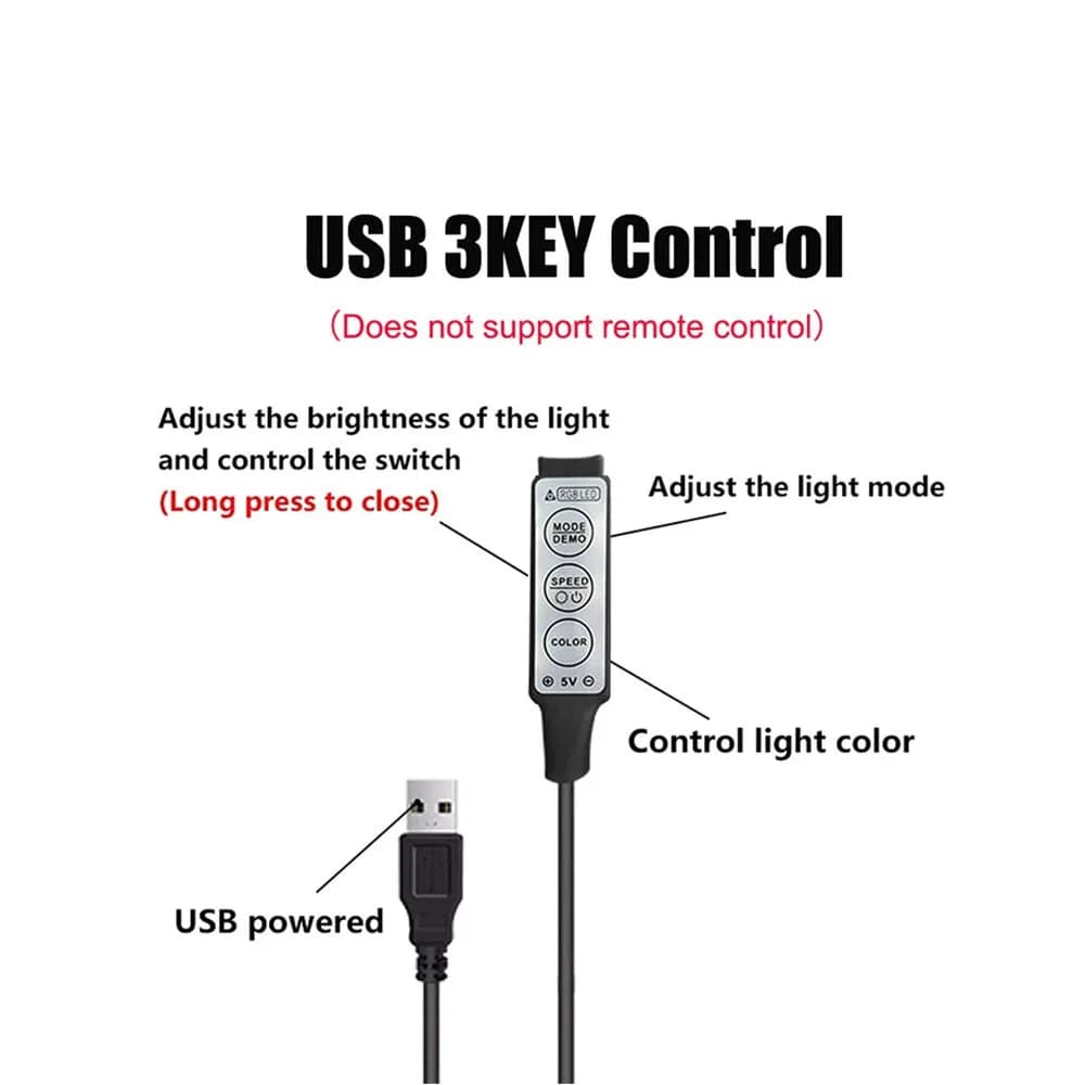 Bande lumineuse LED RGB 5050 5V USB, 3 touches de contrôle, bande lumineuse Flexible adaptée à la lu