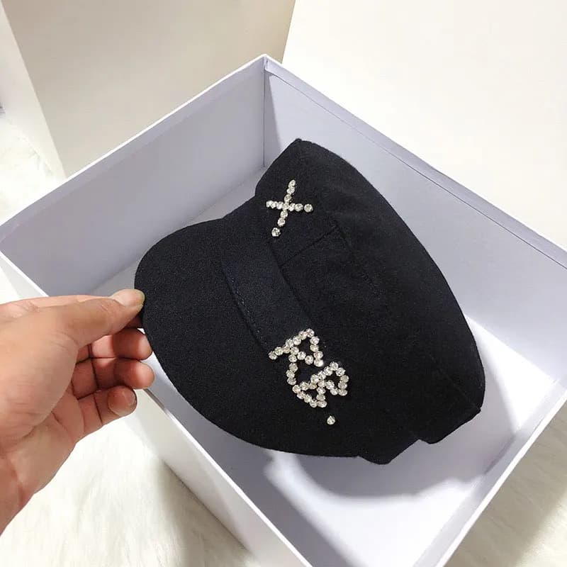 Casquettes gavroche en laine pour femmes, casquette plate avec lettre en diamant, chapeau de bureau 
