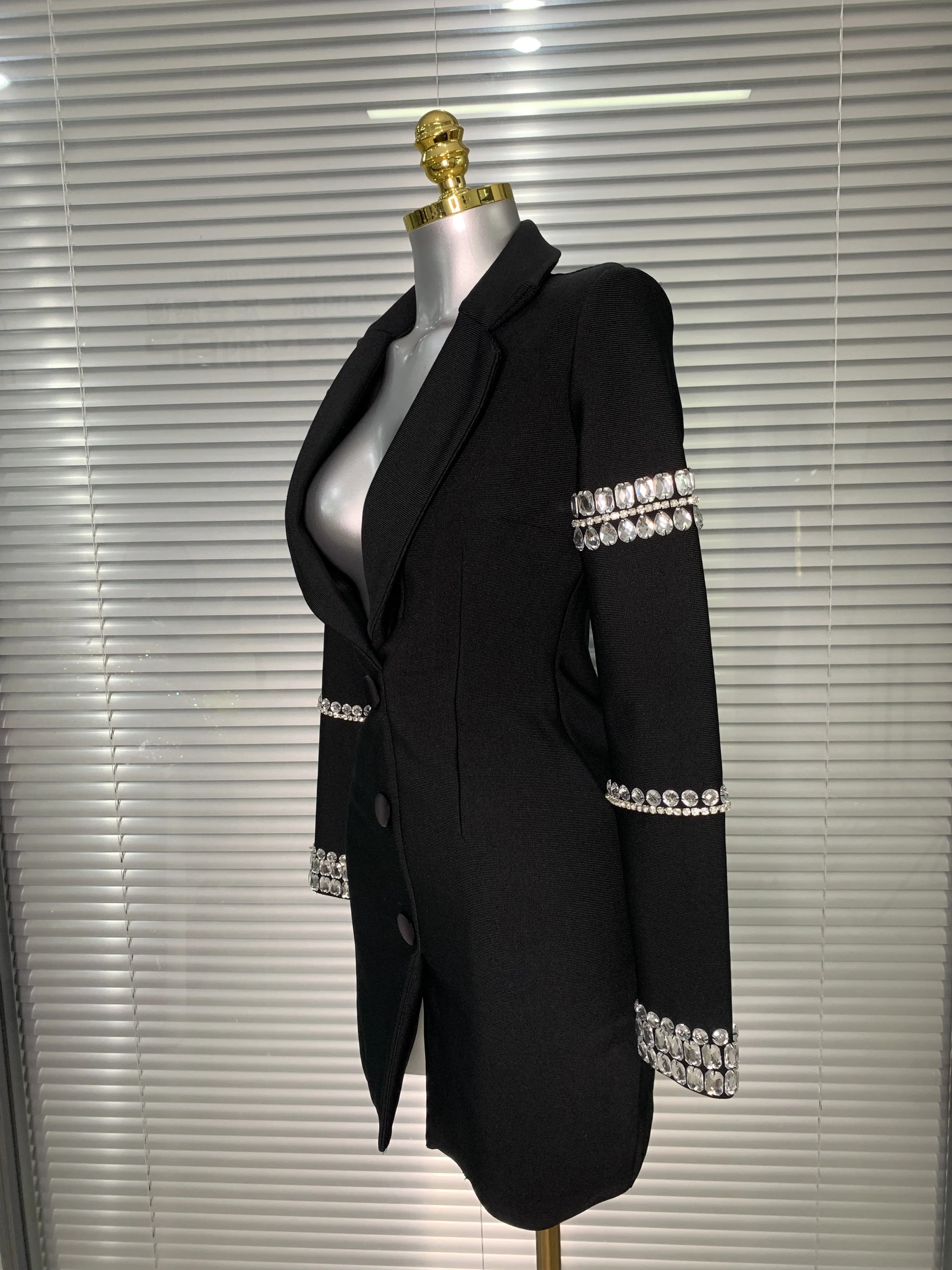 Robe à bandes pour femmes, flambant neuf, Sexy, décolleté en V profond, manches longues, Blazer perl