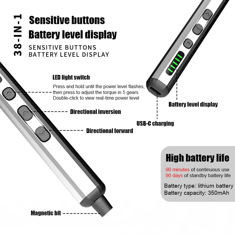 Jeu de tournevis électriques, Kit d'outils électriques de précision rechargeables avec lumière LED 3