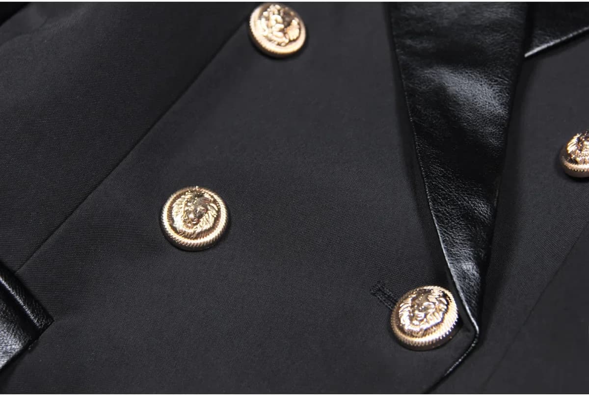 Automne hiver mode couture en cuir PU coupe ajustée à manches longues revers Double boutonnage costu