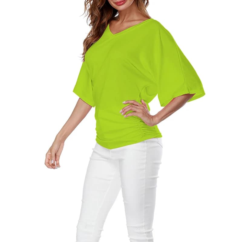 T-shirt chauve-souris classique décontracté, grande taille, col en v, manches courtes, rose, gris, b