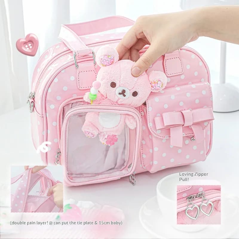 RosyPosy Ita Bag Sac à main rose à pois mignon et féminin, grande capacité pour iPad 10,9 pouces, or