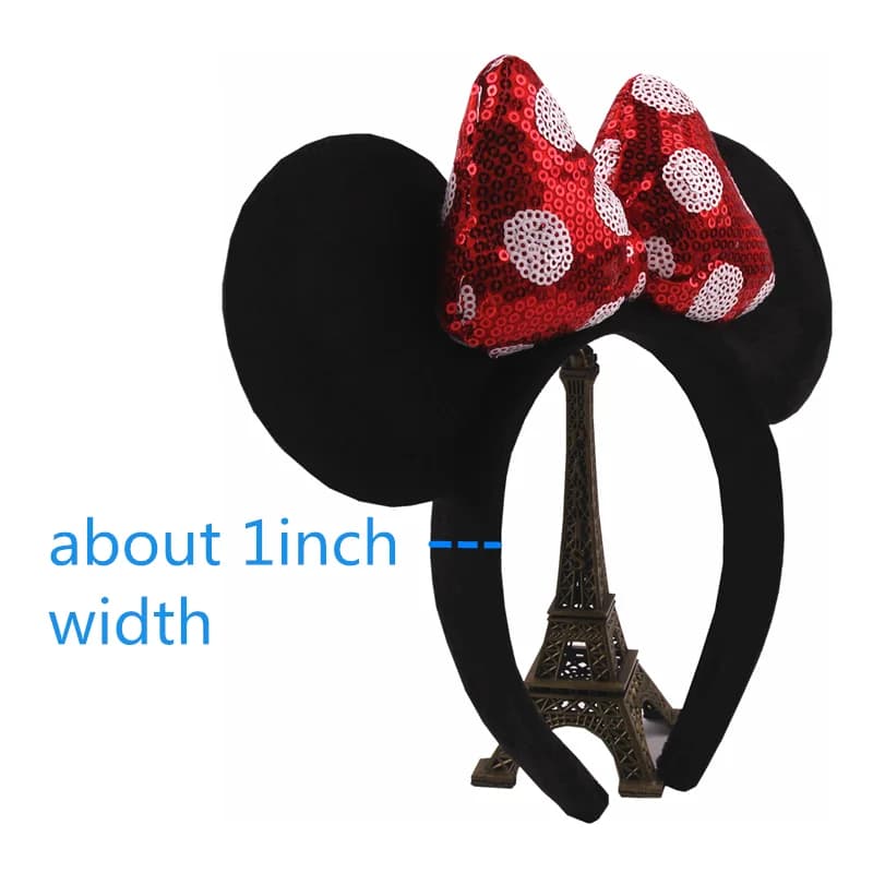 Bandeau oreilles de souris Disney pour filles et adultes, 5 pouces, avec nœud à pois, pour Festival,