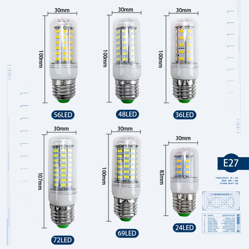 E27 LED ampoule lampes E14 maïs lumière 24 36 48 56 69 72leds haute luminosité Lampada AC 220V SMD 5