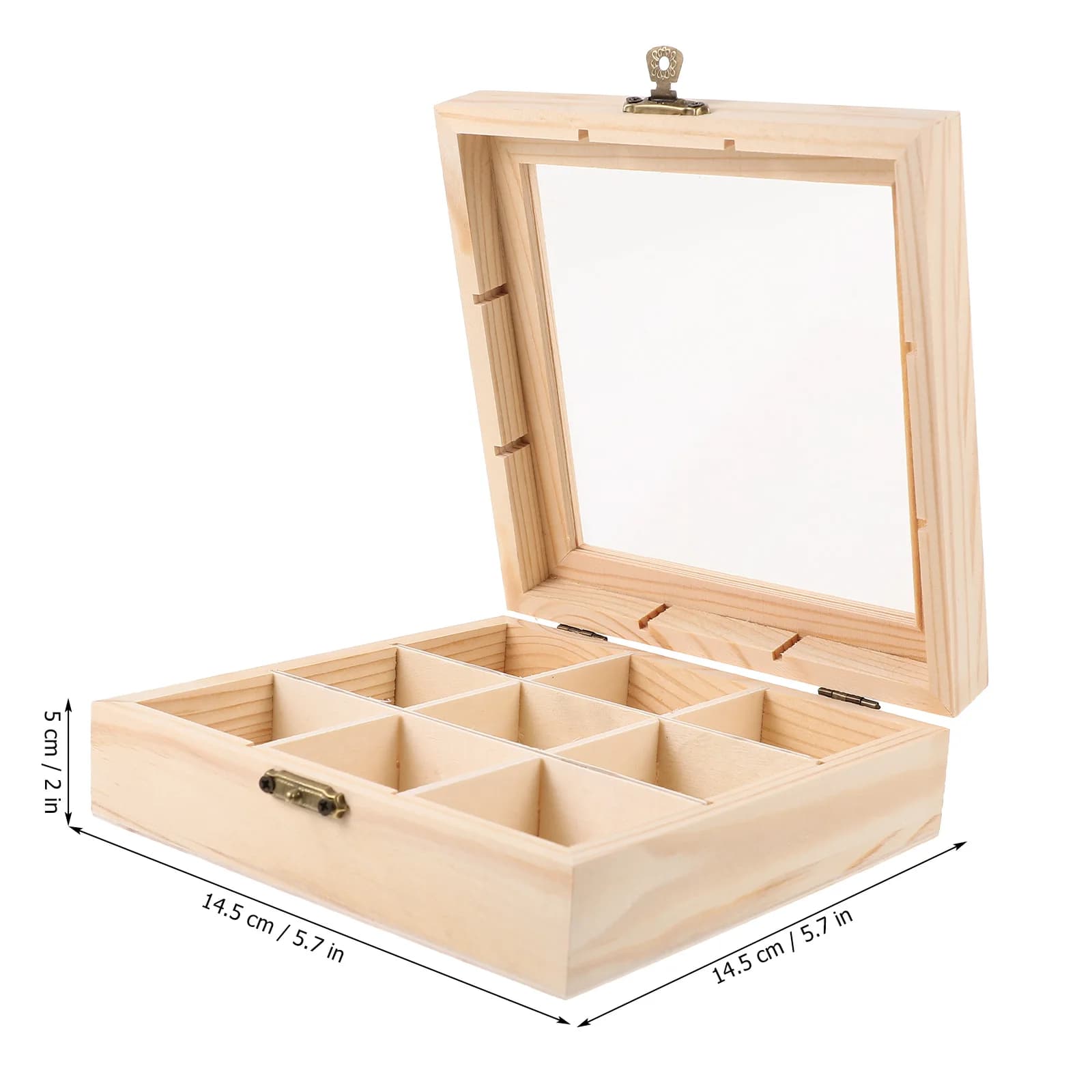 Boîte à thé en bois 9 grilles, boîte de rangement de thé multifonctionnelle 14,5x14,5x5,00cm, boîtes