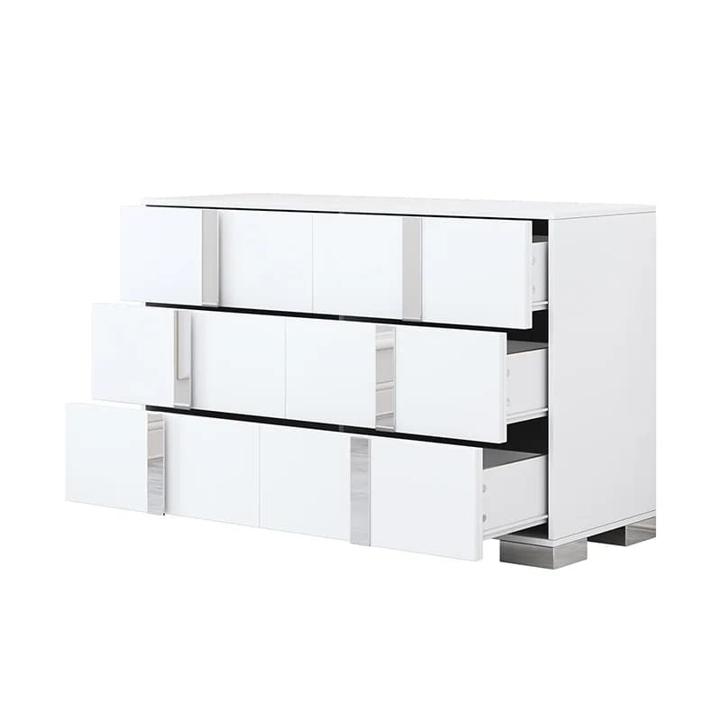 Commode moderne élégante avec poignée en métal, armoire de rangement en miroir avec 6 portes latéral