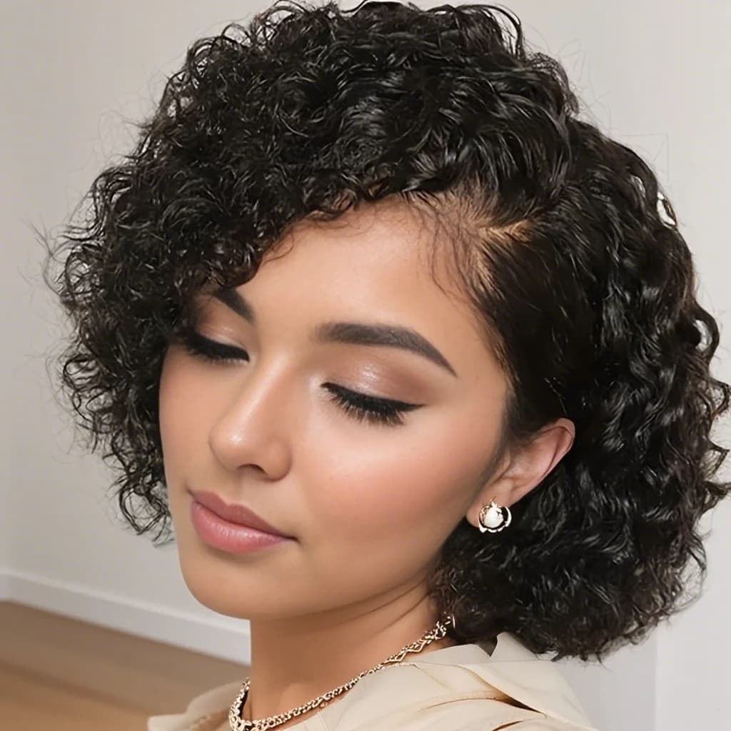 13x4 dentelle avant perruques coupe lutin perruque cheveux humains vague profonde perruque courte bo