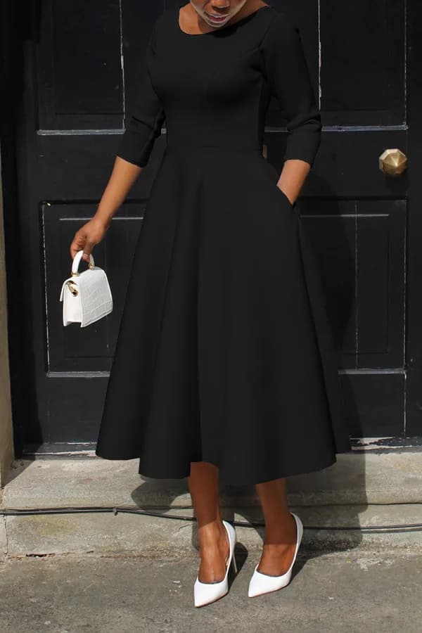 Robe Longue de Soirée pour Femme, Élégante, Couleur Unie, Col Rond, Taille Haute, ixde Mariage, Cock