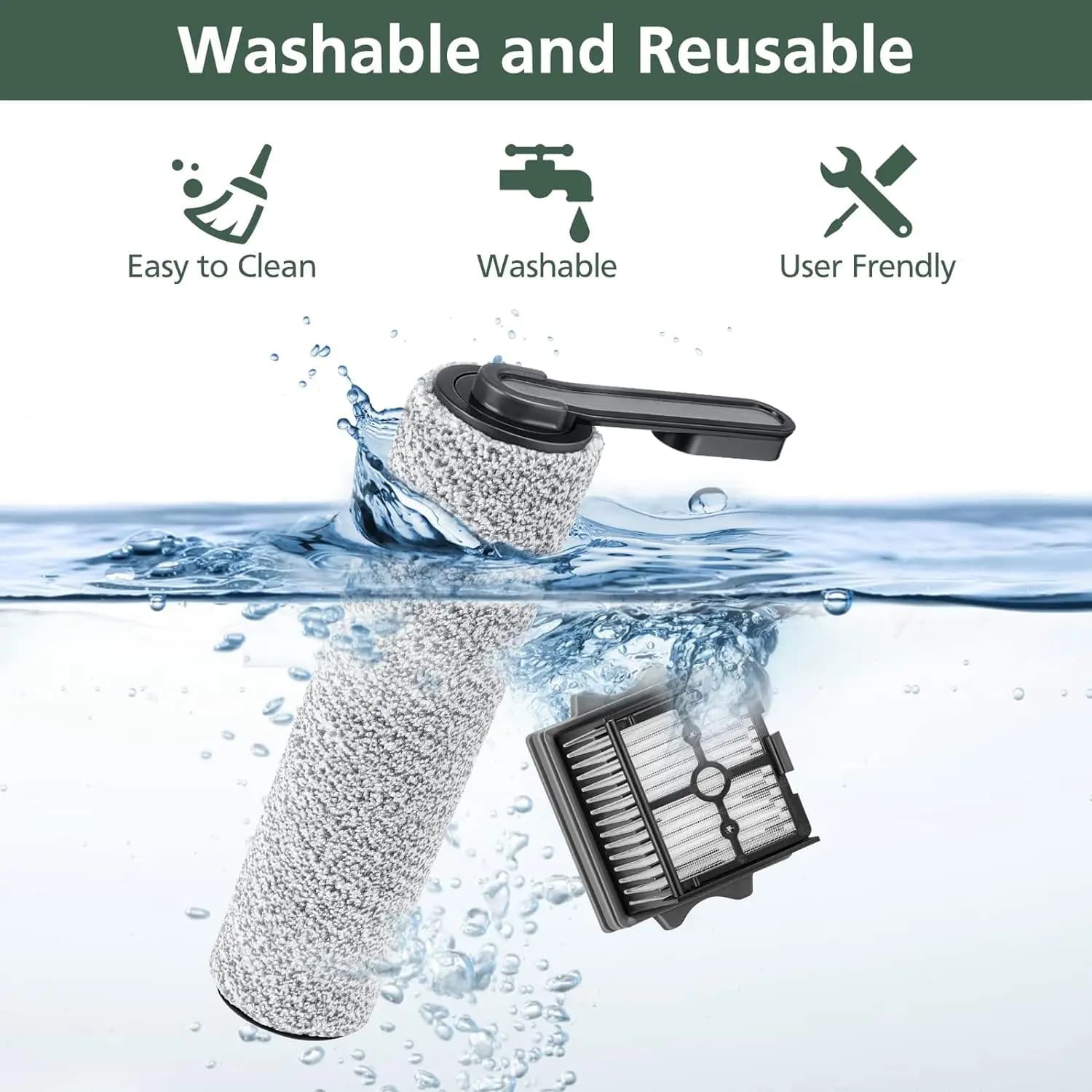Accessoires pour aspirateur sec et humide sans fil Tineco Floor ONE S5, rouleau de brosse et filtre 