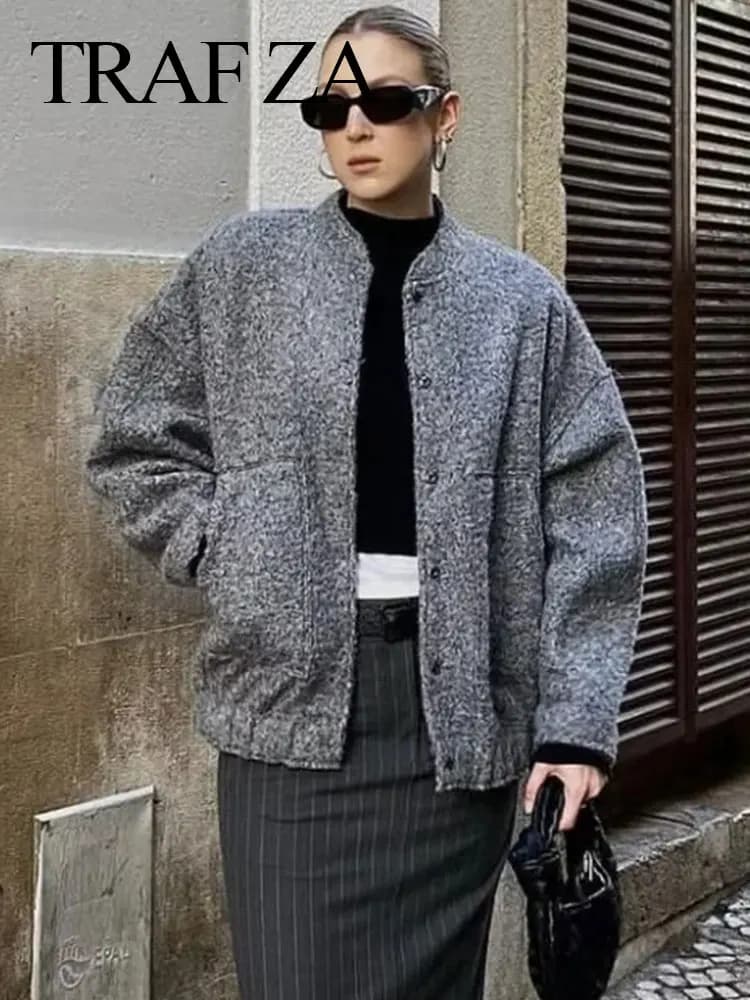 HH femmes élégant solide manteau bouton à manches longues poche Bomber 4 couleurs veste femme printe