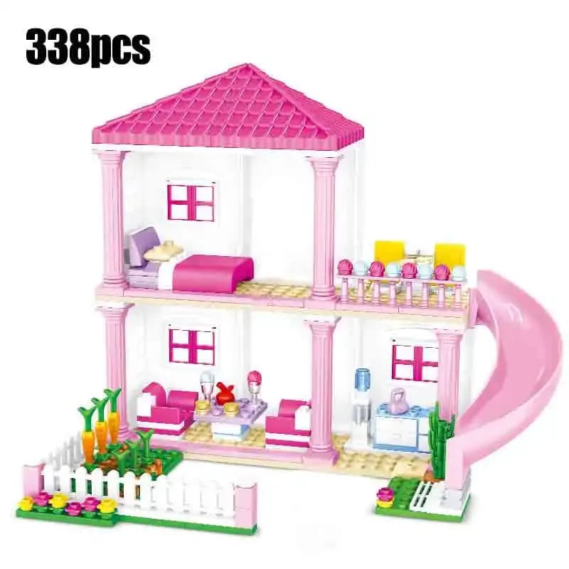 Ensemble de blocs de construction Villa d'été à l'échelle de la ville avec toboggan, maison dans les