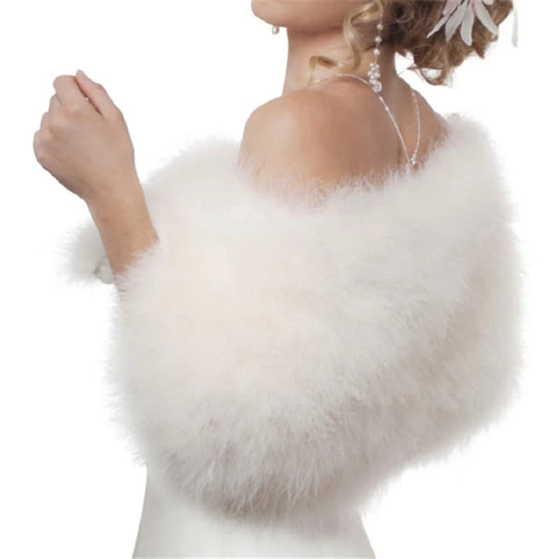 Luxueux autruche blanc plume Wrap mariée fourrure veste mariage haussement d'épaules manteau mariée 