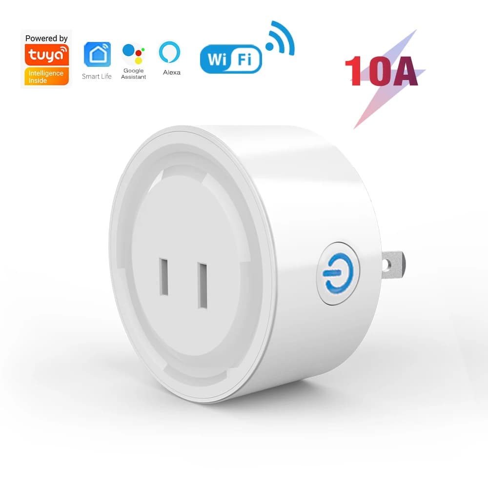 Prise intelligente WiFi Tuya, prise plate à 2 broches, prise américaine, interrupteur compatible ave