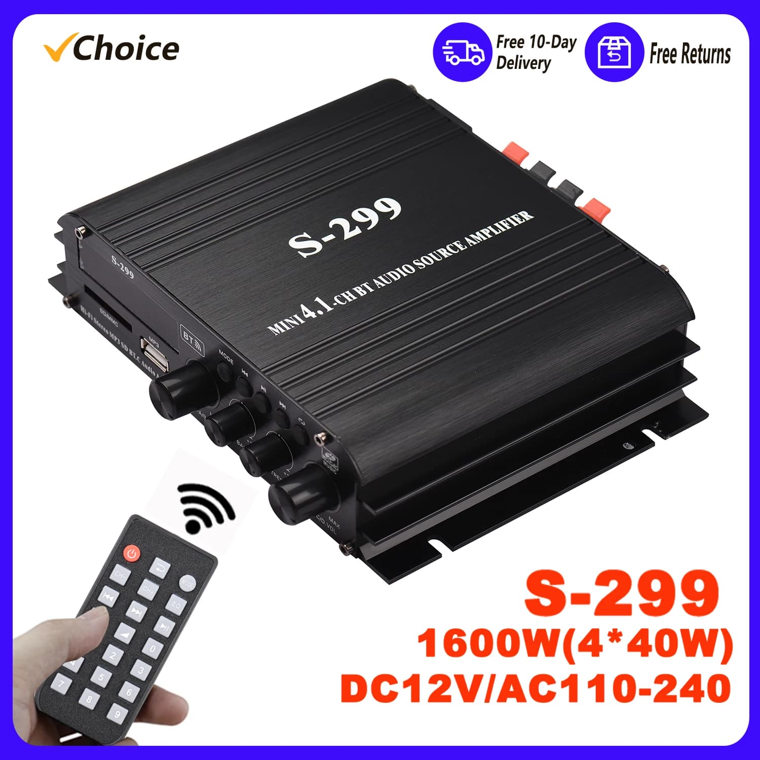 S-299 Mini 4.1 amplificateur de puissance Audio stéréo BT Portable voiture et maison double usage 4*