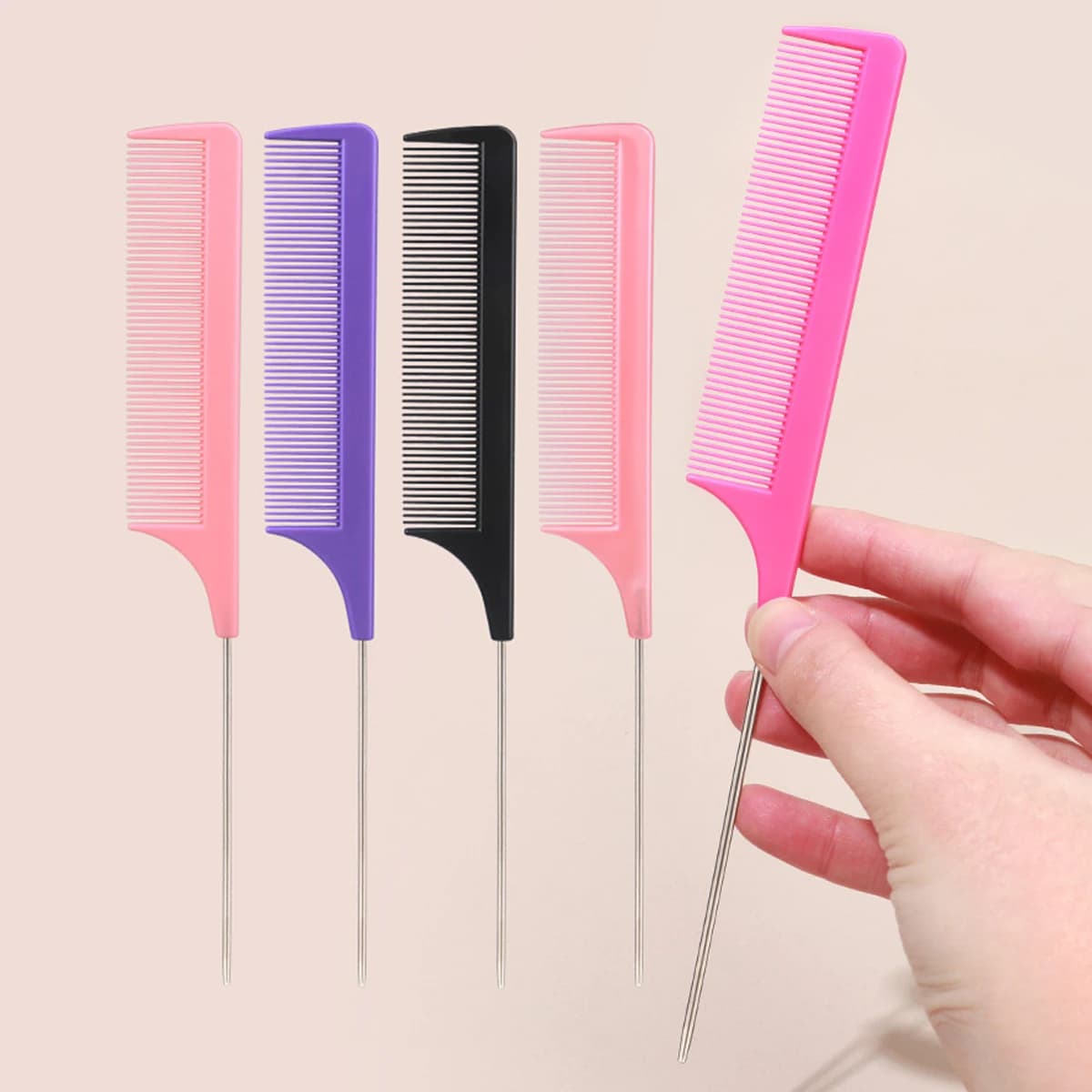 Peigne professionnel à queue pointue pour salon de coiffure, en acier inoxydable, antistatique, pour