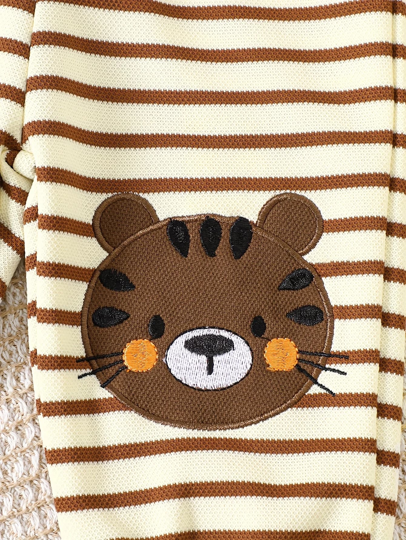 Ensemble deux pièces pour bébé et tout-petit : sweat-shirt tigre + pantalon de jogging rayé avec ore