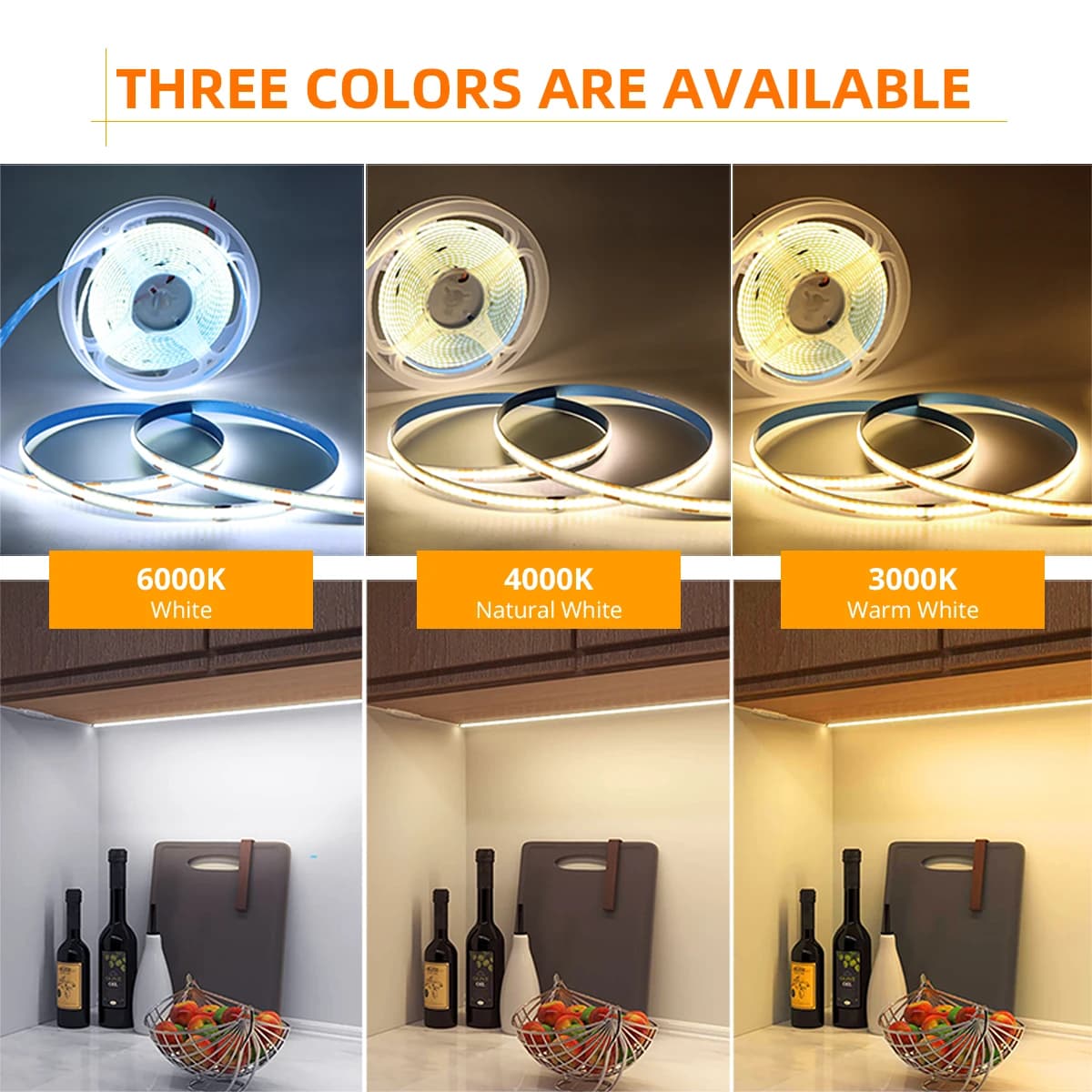 Bande lumineuse LED COB FOB, 5M 10M, haute densité, Diode Flexible, 3000K 4000K 6000K, linéaire, var