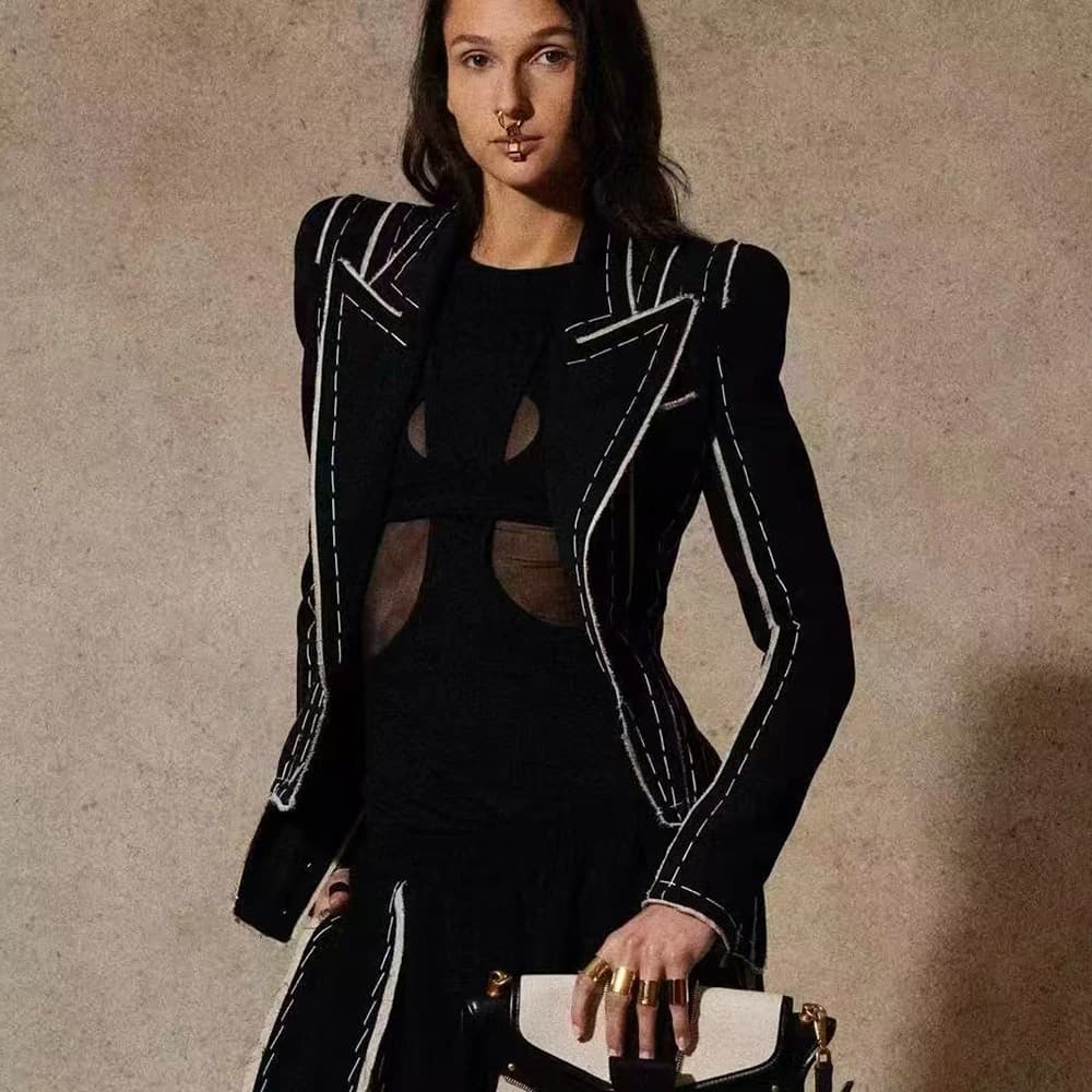 HIGH STREET Nouvelle Collection 2026 Blazer Femme Designer à Franges et Pompons Coupe Ajustée