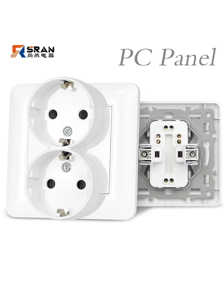 Prise murale double EU 82*82MM, panneau PC blanc, 2 prises électriques standard européennes pour boî