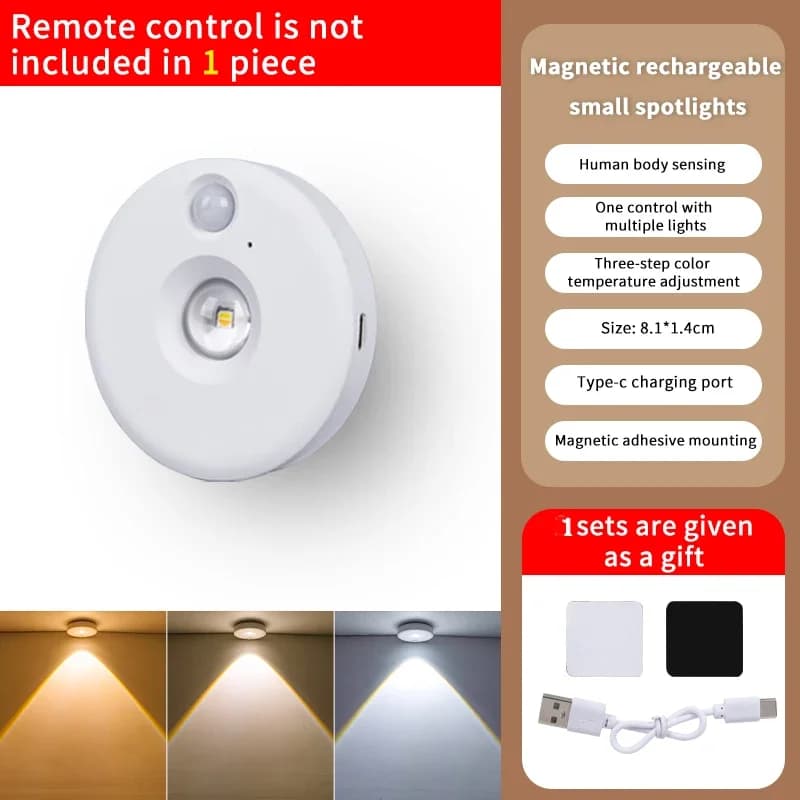 Lumières LED pour placard, capteur de mouvement sans fil, rondelle lumineuse avec télécommande, écla