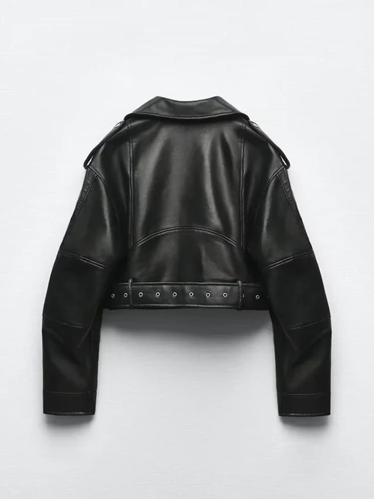 BBWM femmes surdimensionné Vintage ample Pu Faux cuir veste courte avec ceinture Streetwear femme fe