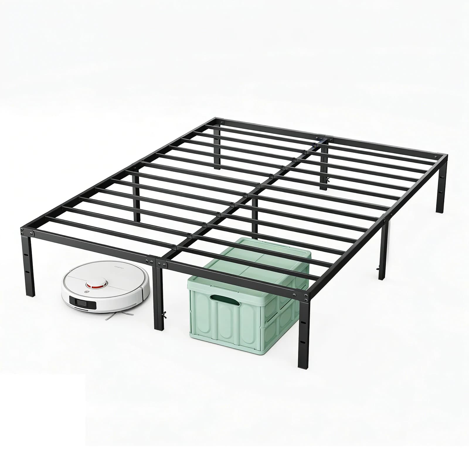 Cadre de lit JHK Basic 12 pouces, tailles Twin, Full, Queen, King, en métal, plateforme, avec espace