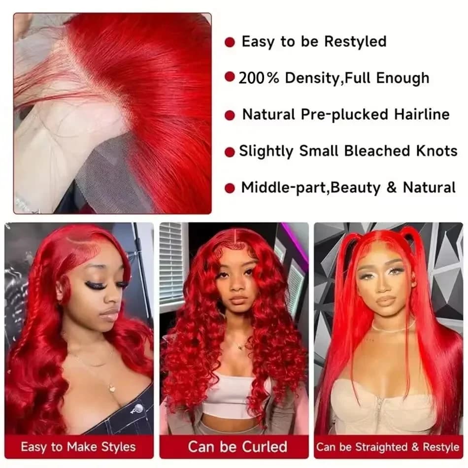 30 40 pouces rouge chaud 13x6 Hd dentelle frontale perruques perruque de cheveux humains brésilien r