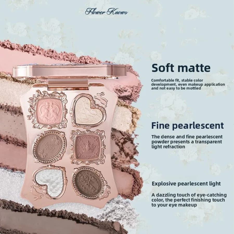 Palette de fards à paupières Flower Knows Garden Matte Pearlescent Powder Fine Six Color, contour, l