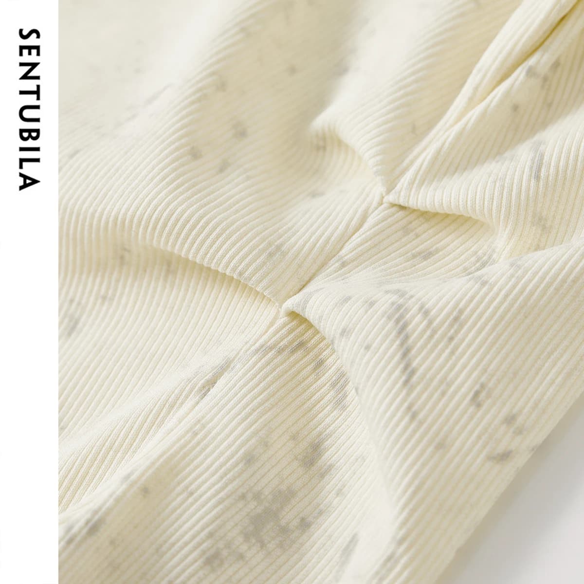 T-shirt en coton imprimé SENTUBILA pour femme, plissé irrégulier, tricoté, col rond, manches longues