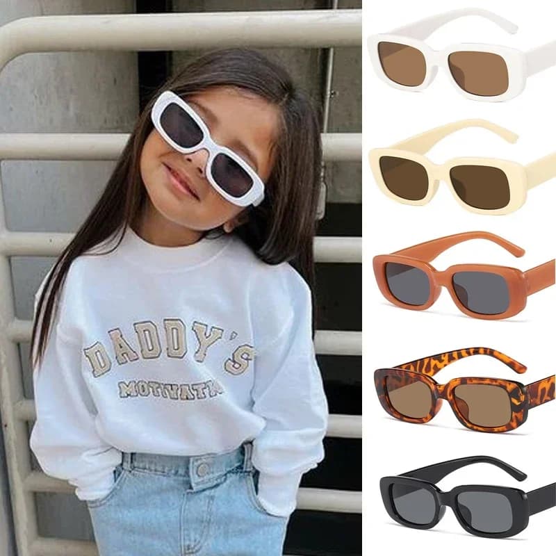 Enfants mignon Vintage givré Rectangle lunettes de soleil en plein air filles garçons doux lunettes 