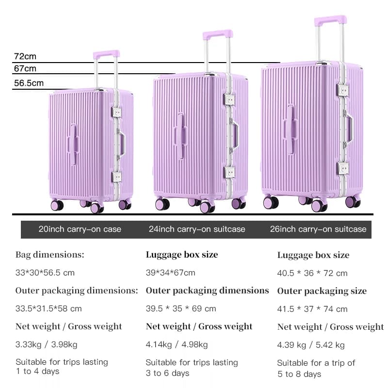 Bagage à cadre en aluminium épaissi de grande capacité, valise de voyage avec mot de passe à roue un