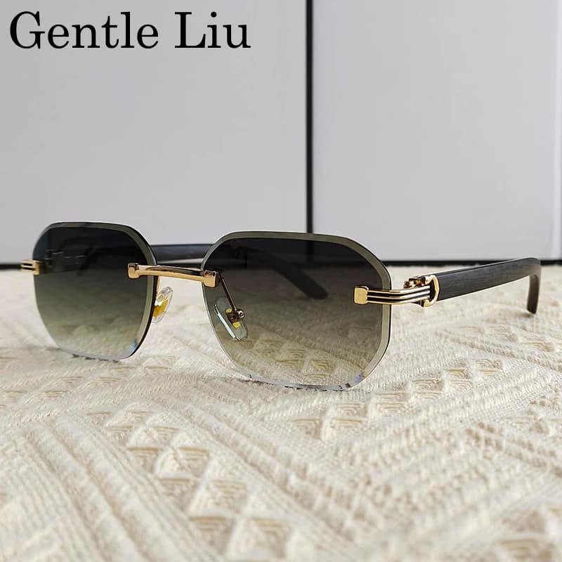 Lunettes de soleil vintage carrées sans monture pour hommes 2026 – Marque de luxe tendance, style pu