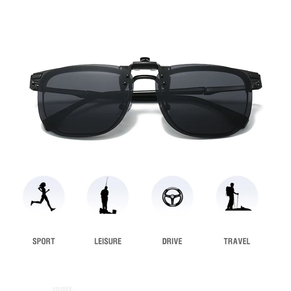 VIVIBEE Flip Up Clip sur lunettes de soleil polarisées hommes carré UV400 photochromique Vision noct