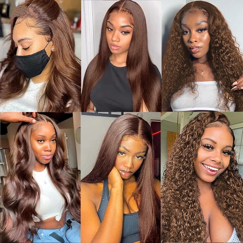 36 40 pouces brun chocolat 13x6 perruques de cheveux humains Hd dentelle frontale perruque colorée t