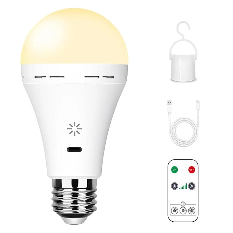 Ampoule Rechargeable USB-C avec télécommande 5V 7W E27, batterie intelligente, commande tactile, amp