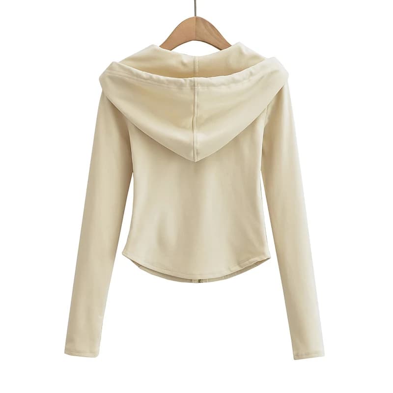 Sweat à capuche court à manches longues pour femmes, haut court, sexy, slim, fermeture éclair complè