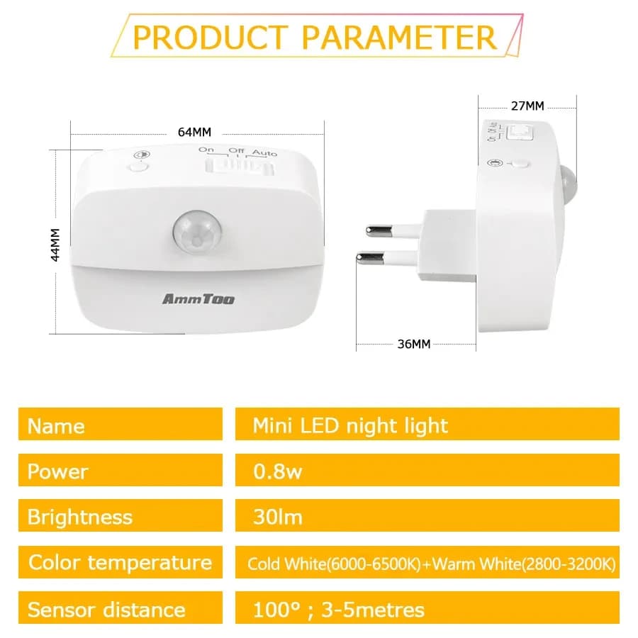 LED veilleuse capteur de mouvement lumière 220V EU Plug In capteur de mouvement intelligent lumière 