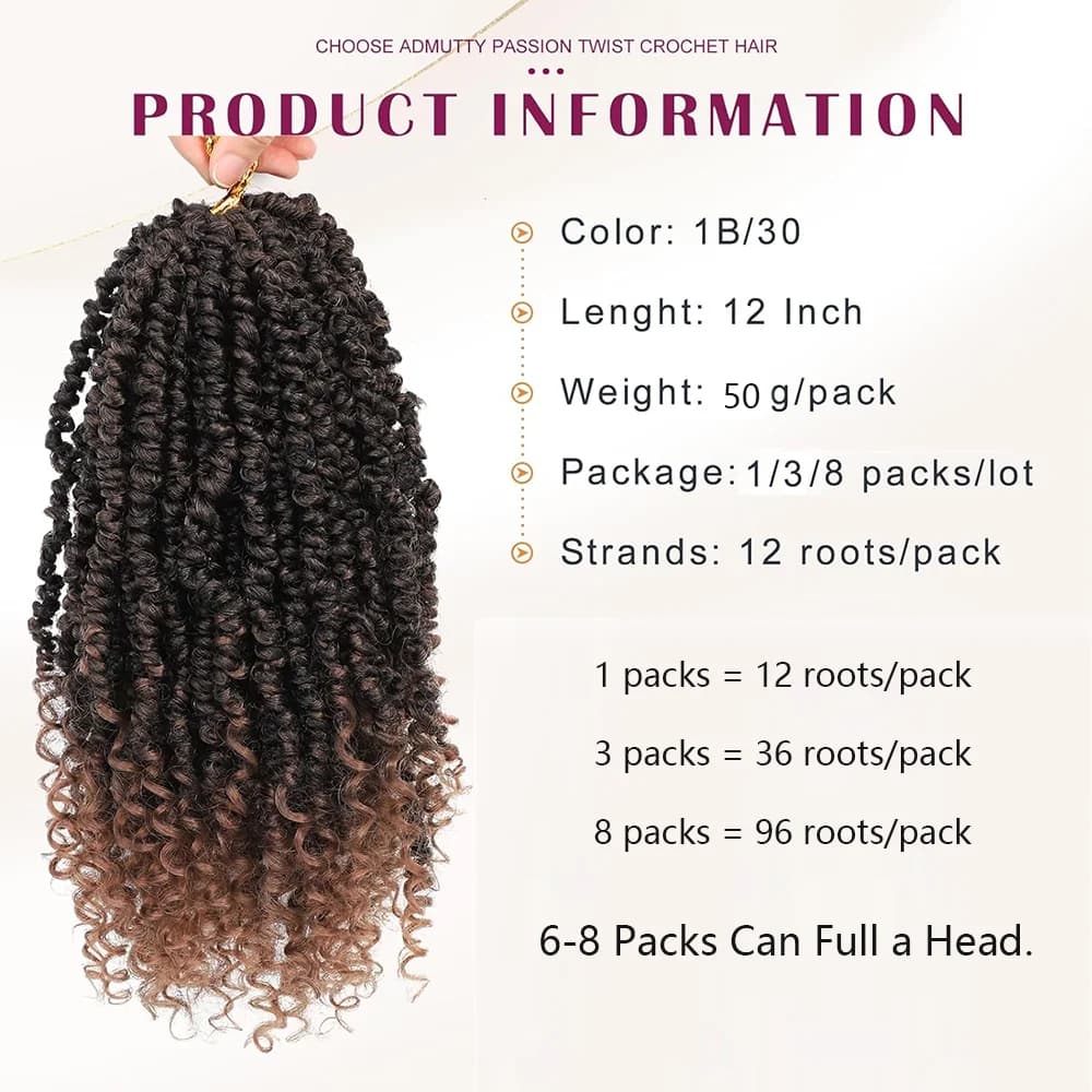 14 pouces Passion Twist Crochet cheveux 8 paquets pré-bouclés Passion Twist cheveux, court pré-boucl
