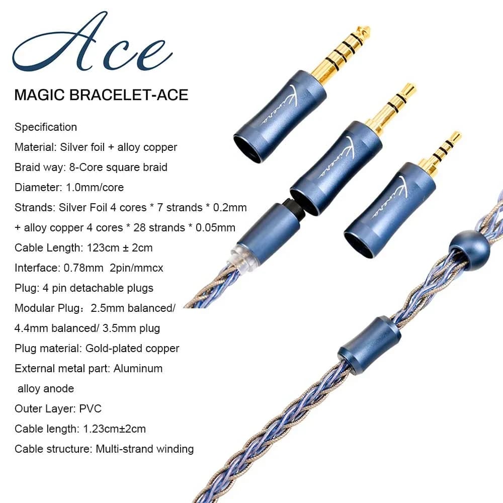 Câble d'écouteurs modulaire HIFI Kinera Ace 2.0 3-en-1 2.5+3.5+4.4mm avec connecteur équilibré détac