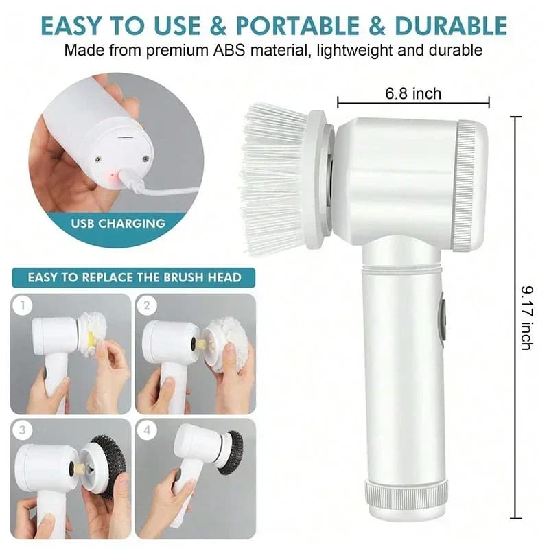 Épurateur électrique 5 en 1, épurateur rotatif avec 5 têtes de brosse remplaçables, brosse de nettoy