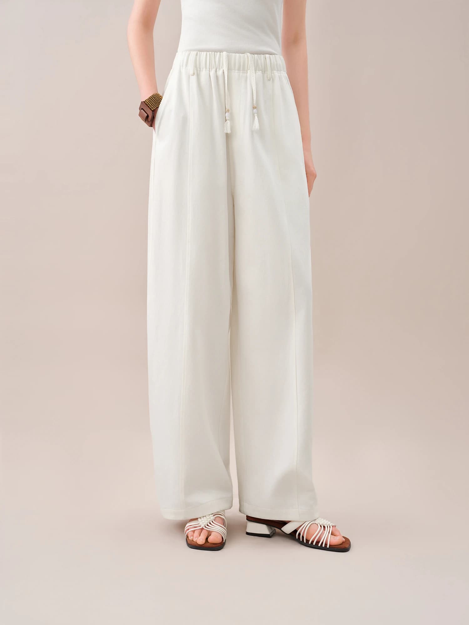 FSLE【Série Premium】Pantalon large décontracté pour femme, coupe ample, taille élastique, collection 