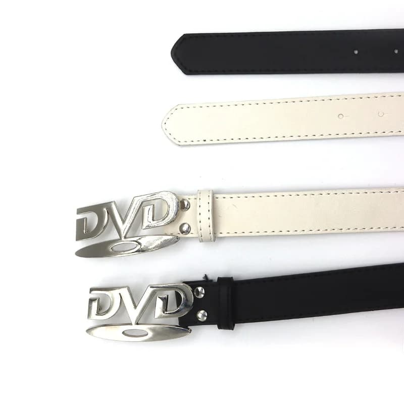 Ceinture unisexe à boucle DVD nostalgique, polyvalente, noire et blanche, décorative, pour hommes et