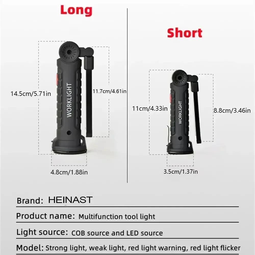 Lampe de travail LED COB à intensité variable, Rechargeable par USB, lampe d'inspection avec aimant 