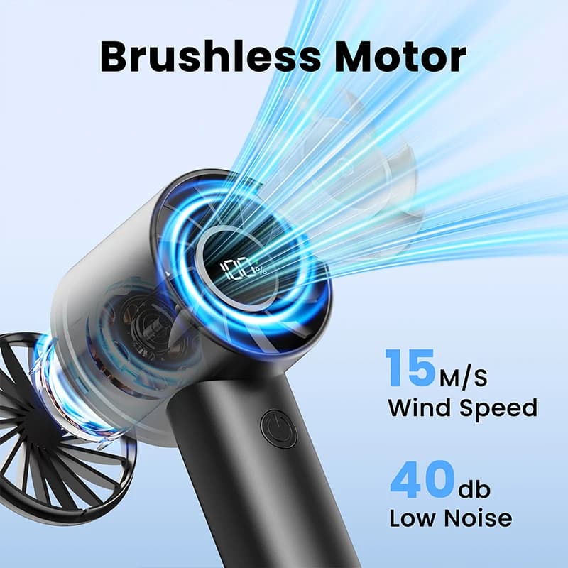 Mini ventilateur portable, ventilateur portable avec écran LED et lampe de poche, 3 vitesses 2000mah