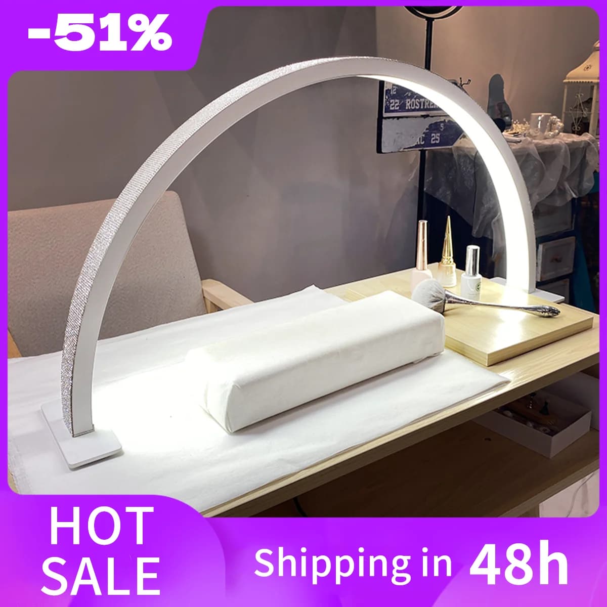 48W demi-lune lampe pour bureau d'ongle réglable 3000K-6000K maquillage manucure Salon de beauté int